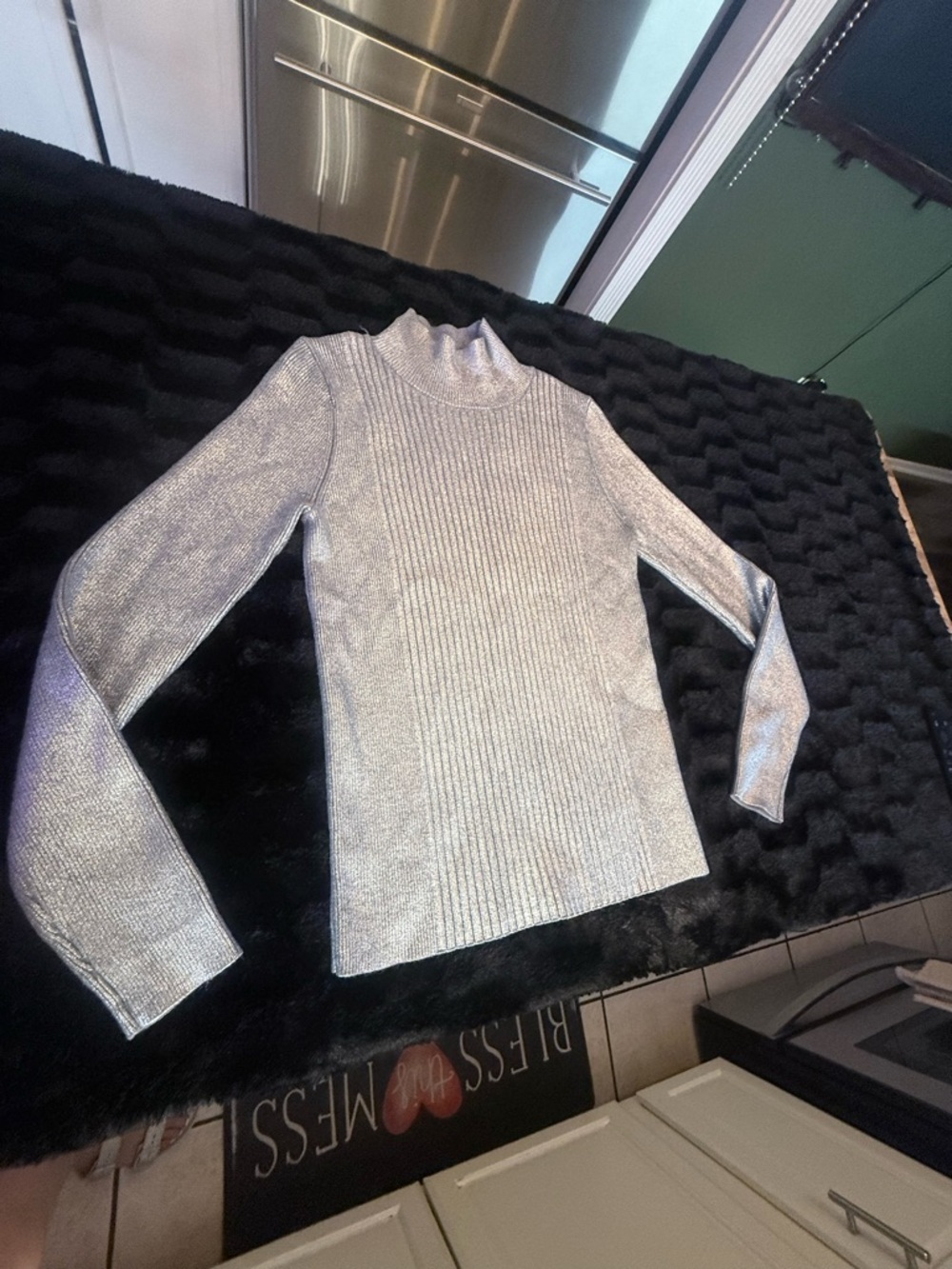 Metallic Silver Ribbed Sweater - Picture 3 of 6